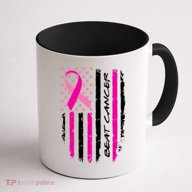 Breast Cancer Awareness USA Distressed Flag Coffee Mug back