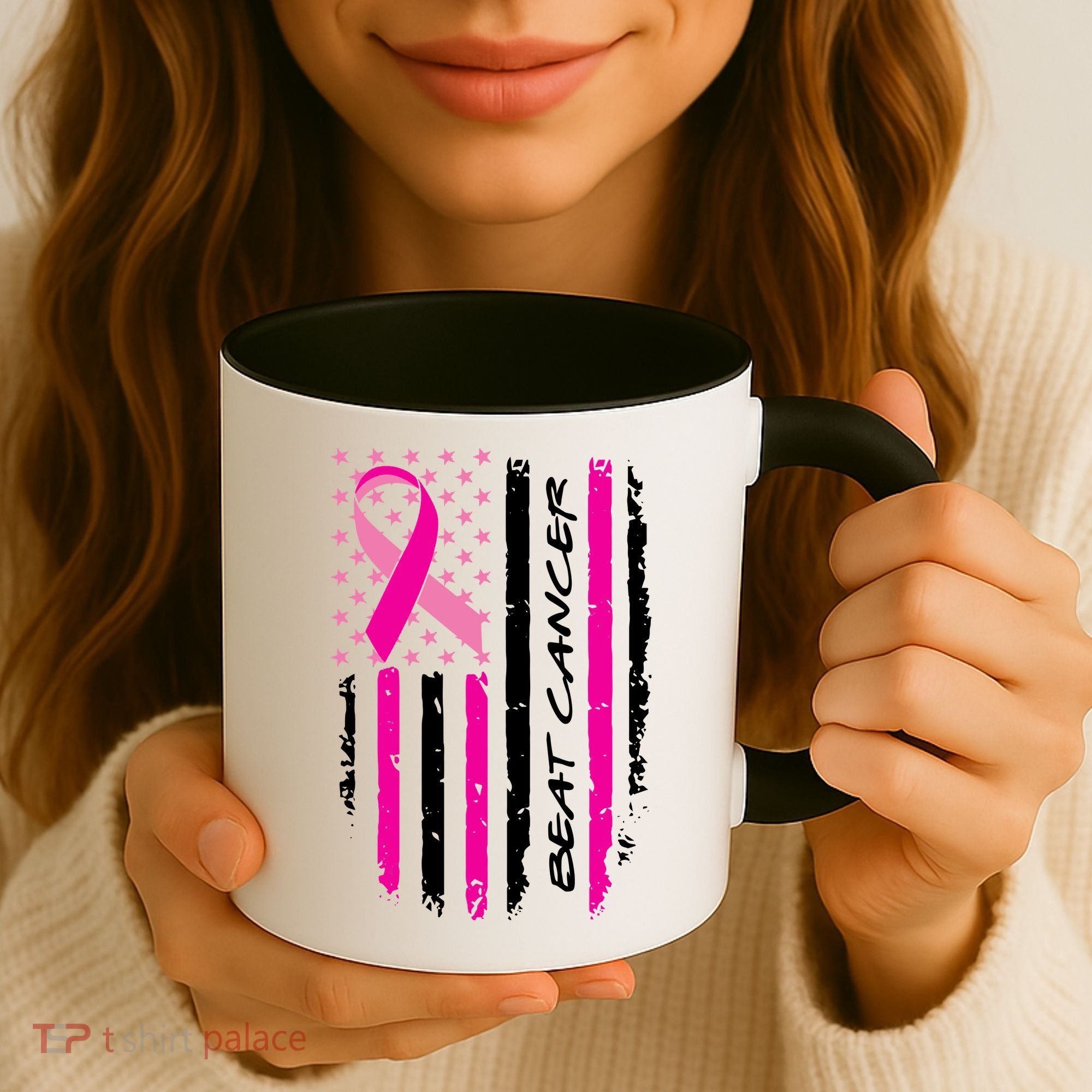 Breast Cancer Awareness USA Distressed Flag Coffee Mug