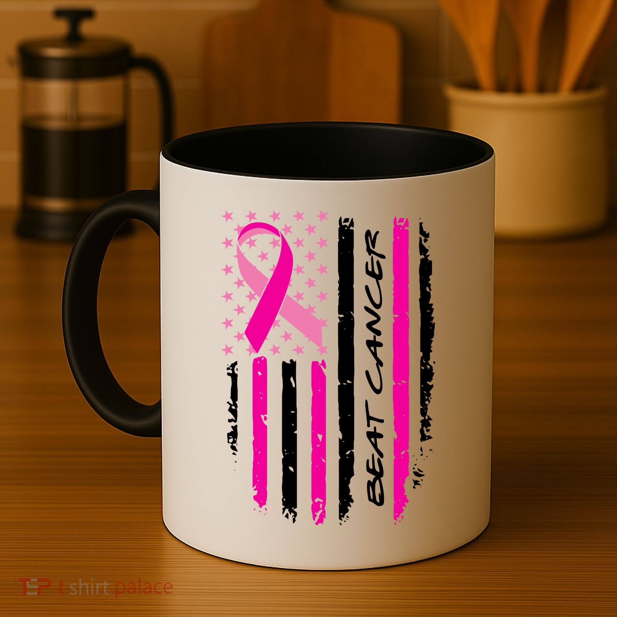 Breast Cancer Awareness USA Distressed Flag Coffee Mug