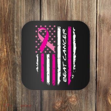 Breast Cancer Awareness USA Distressed Flag Coaster