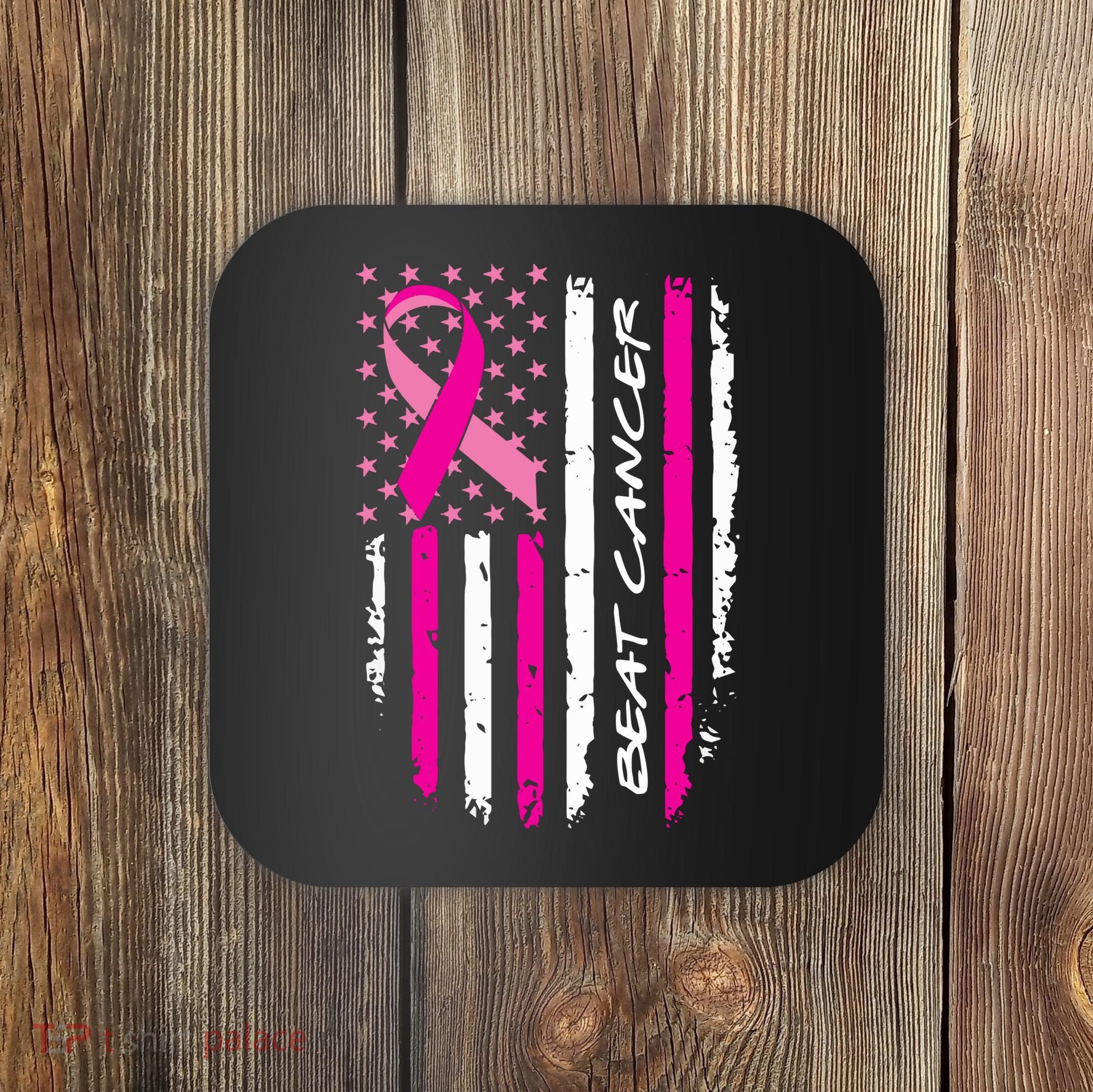 Breast Cancer Awareness USA Distressed Flag Coaster