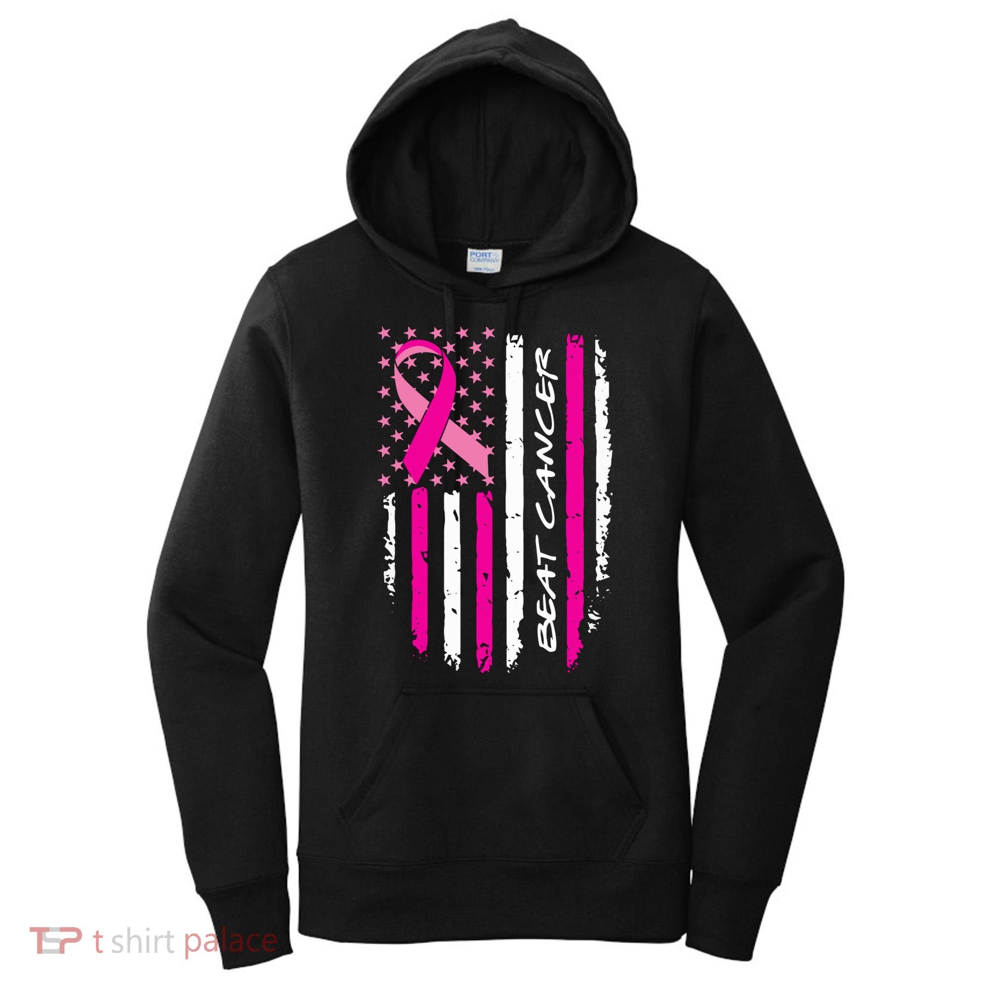 Breast Cancer Awareness USA Distressed Flag Women's Hoodie