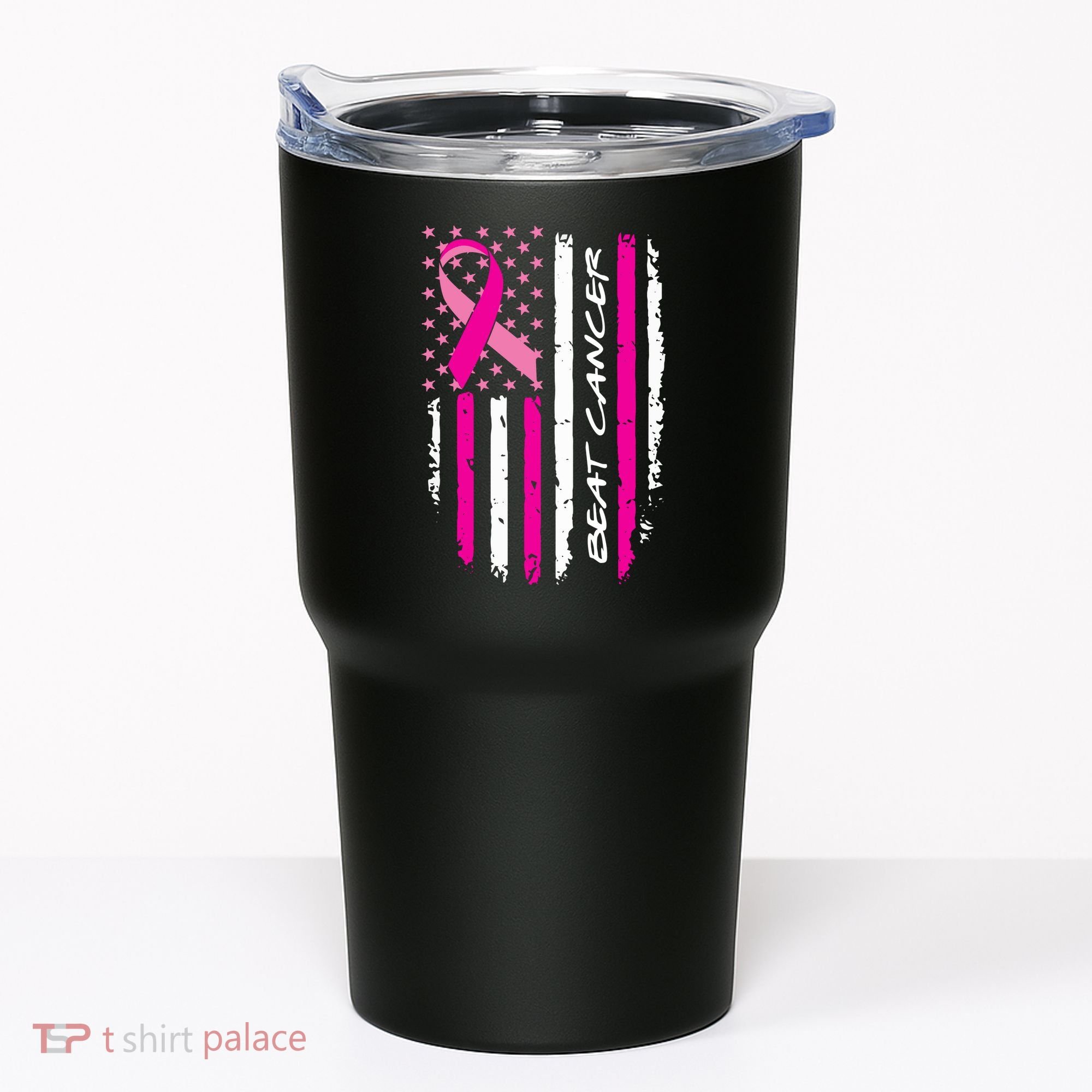 Breast Cancer Awareness USA Distressed Flag Tumbler