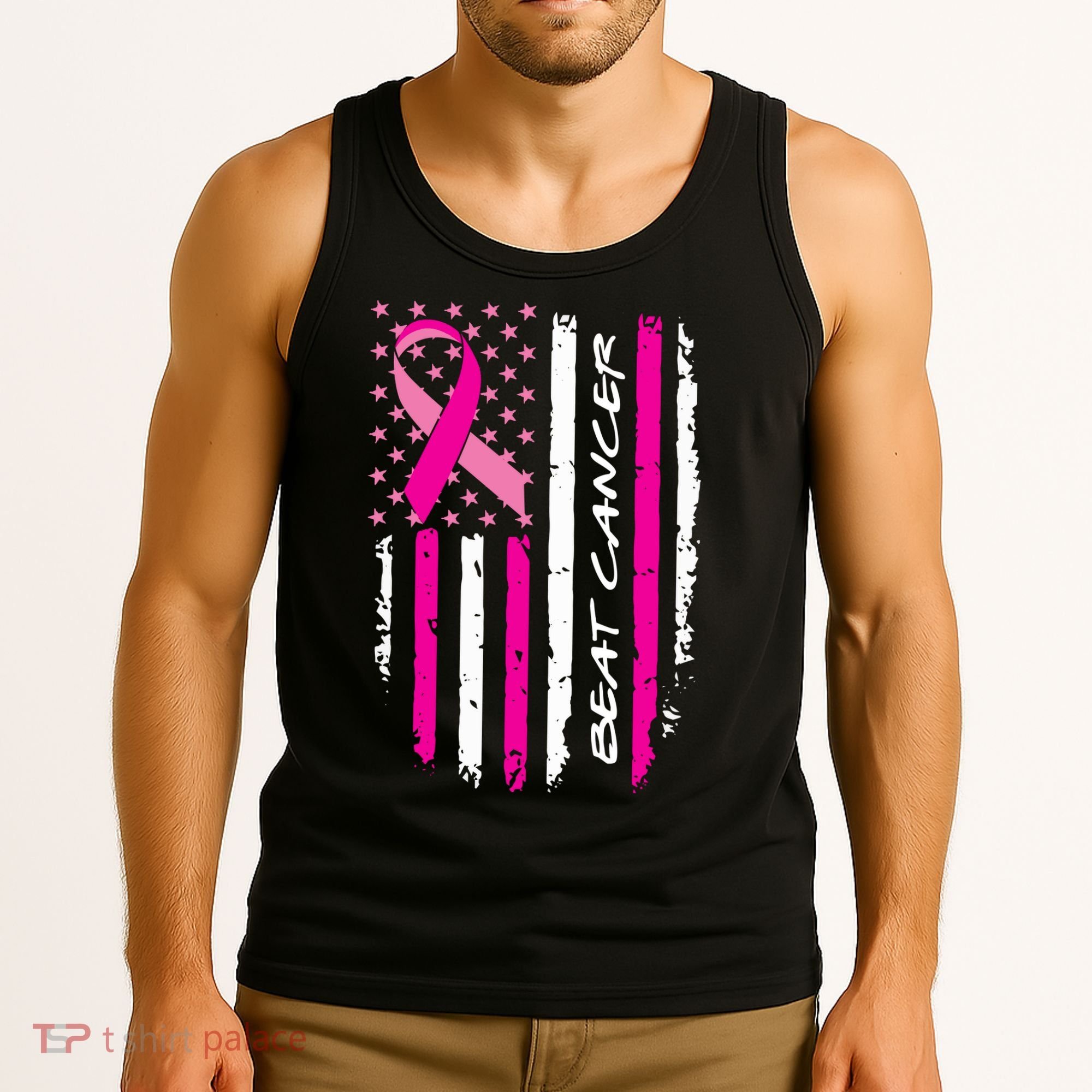 Breast Cancer Awareness USA Distressed Flag Tank Top