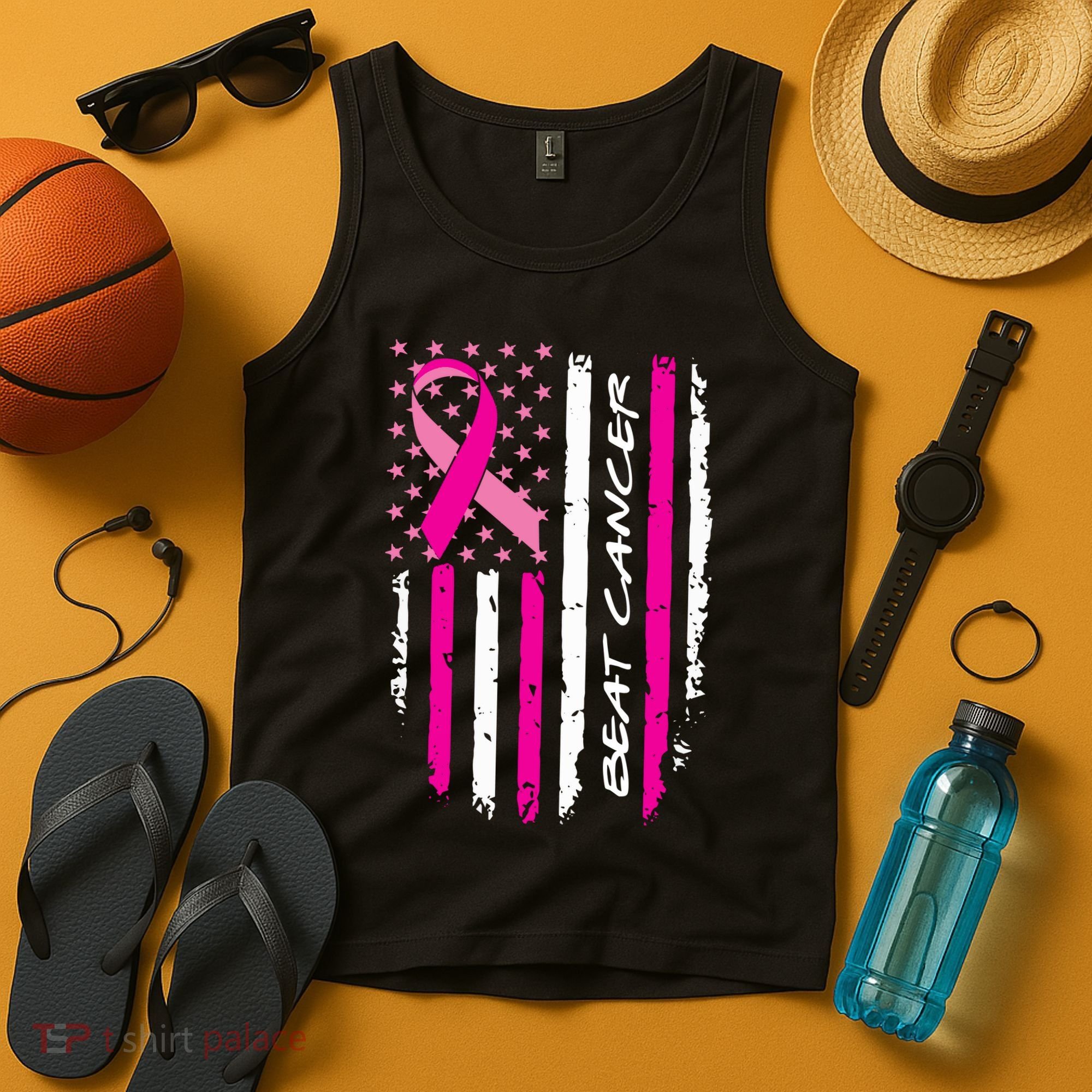 Breast Cancer Awareness USA Distressed Flag Tank Top