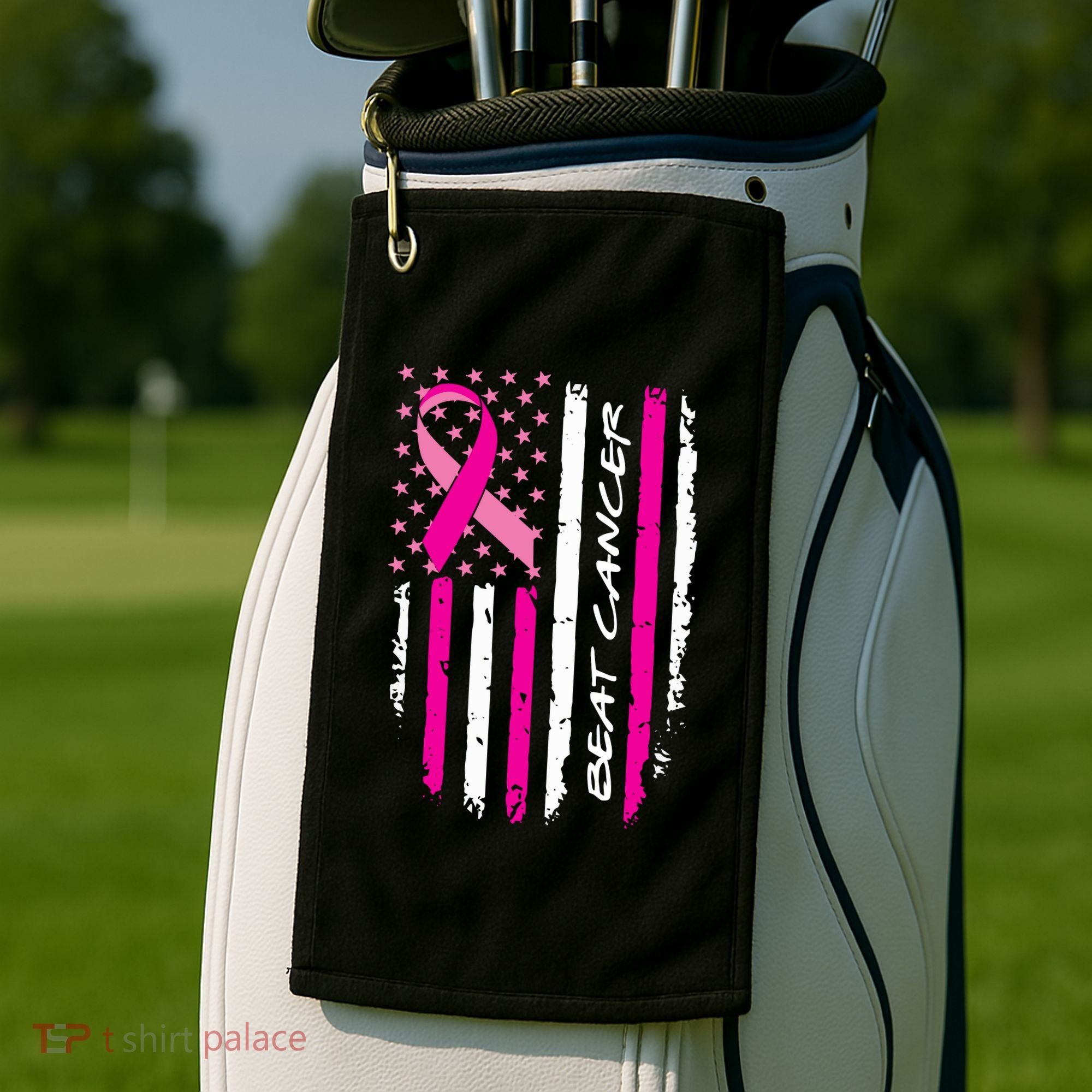 Breast Cancer Awareness USA Distressed Flag Golf Towel