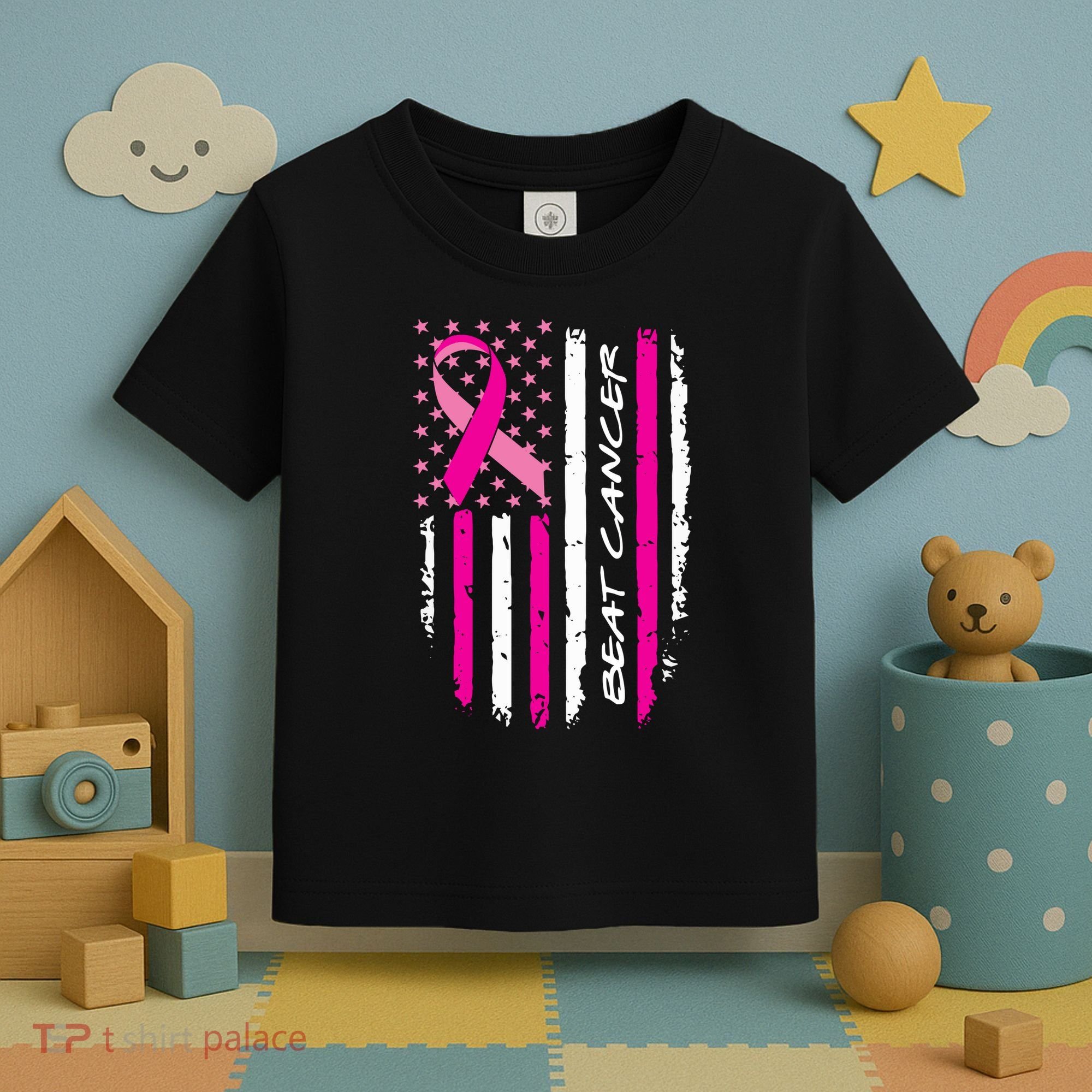 Breast Cancer Awareness USA Distressed Flag Toddler T-Shirt