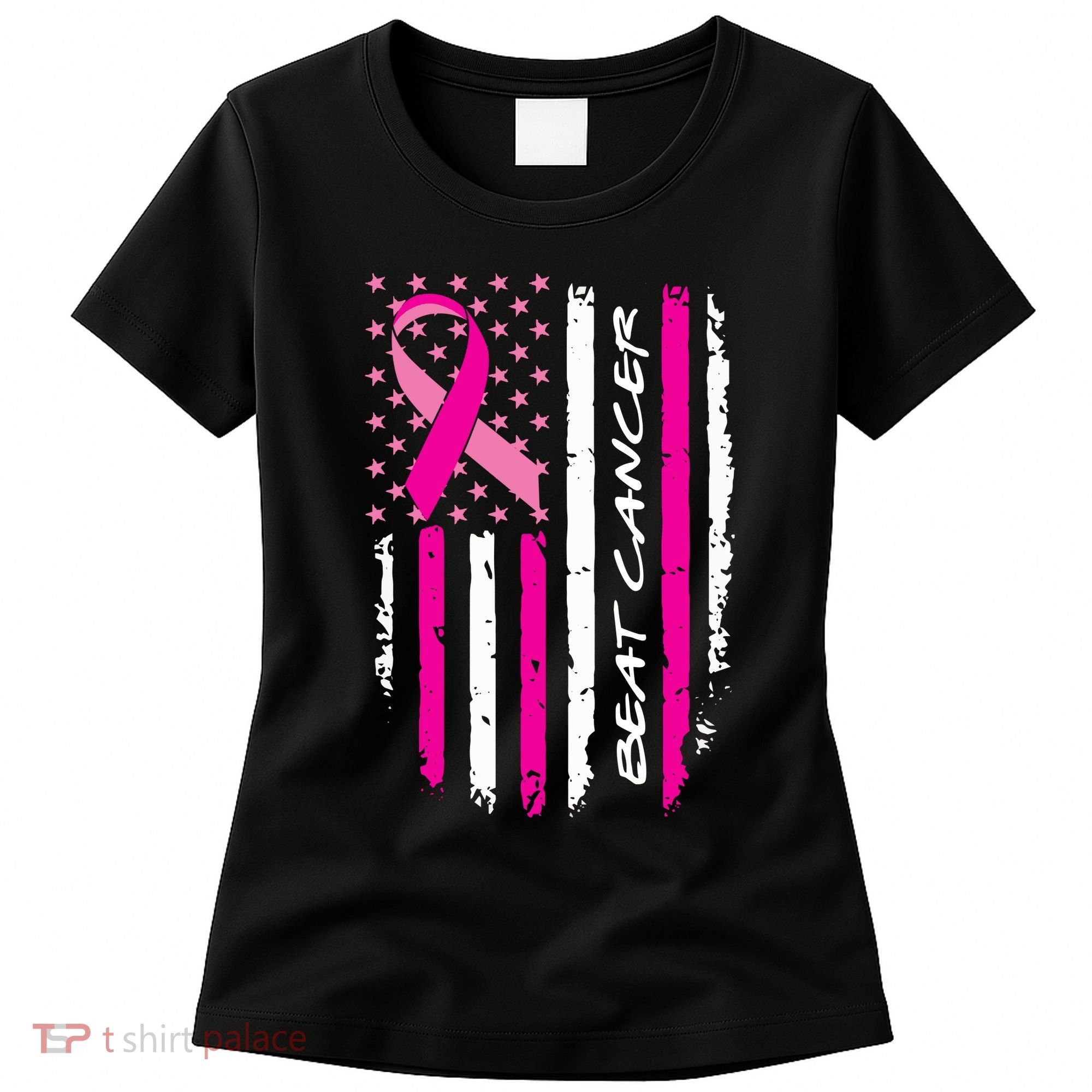 Breast Cancer Awareness USA Distressed Flag Women's T-Shirt