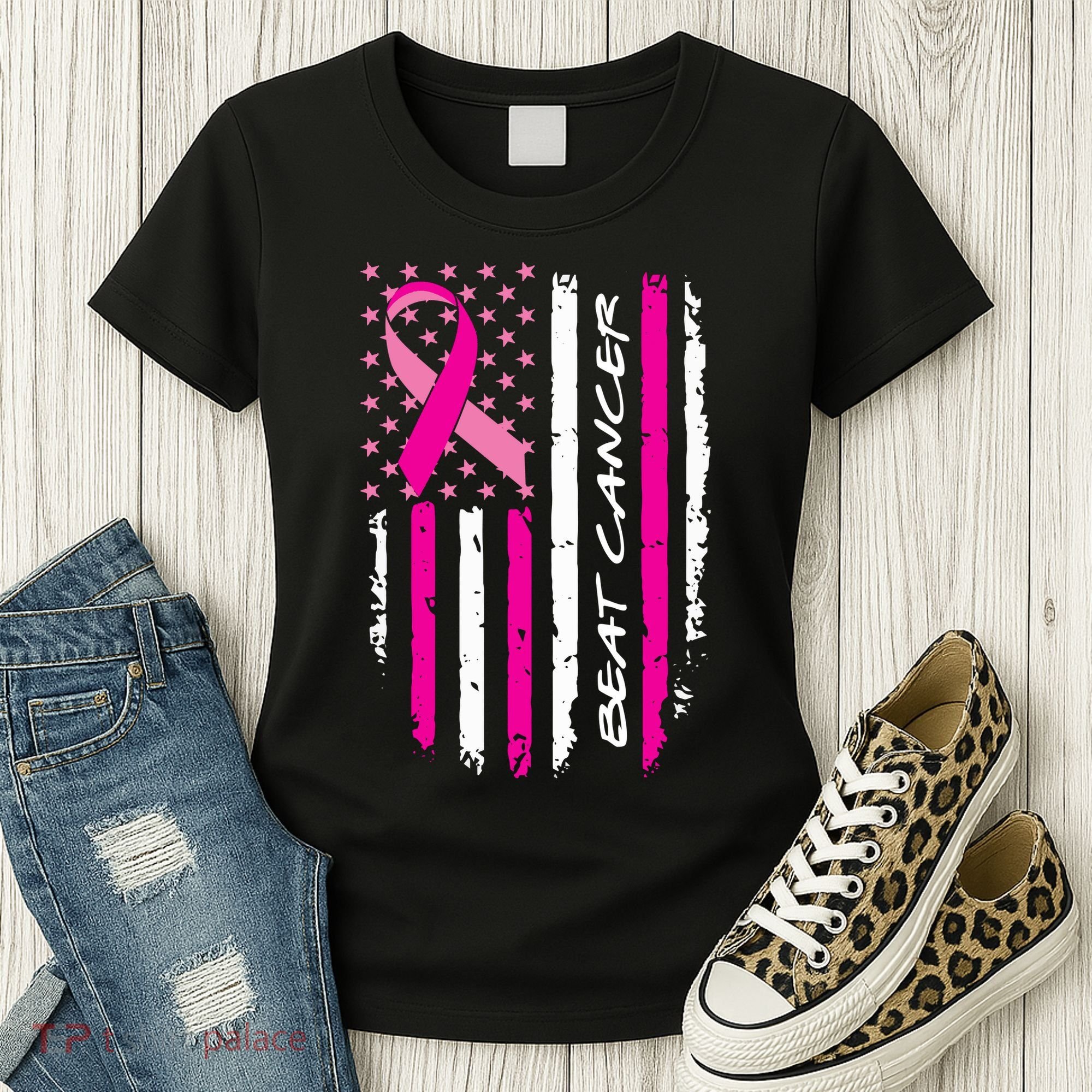 Breast Cancer Awareness USA Distressed Flag Women's T-Shirt