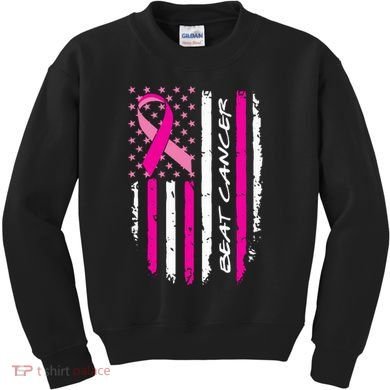 Breast Cancer Awareness USA Distressed Flag Kids Sweatshirt