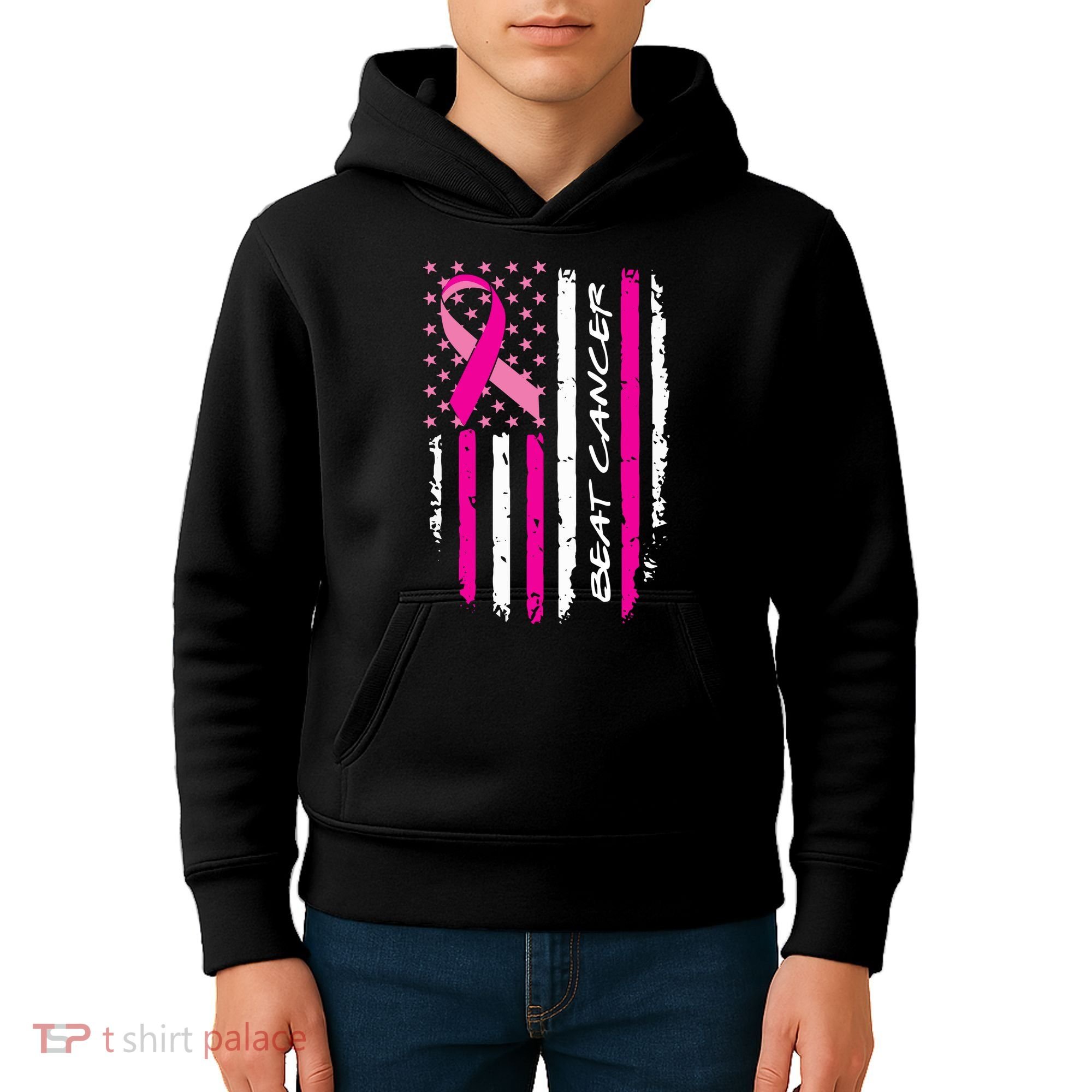 Breast Cancer Awareness USA Distressed Flag Kids Hoodie