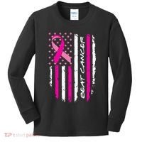 Breast Cancer Awareness USA Distressed Flag Kids Long Sleeve Shirt thumb 0