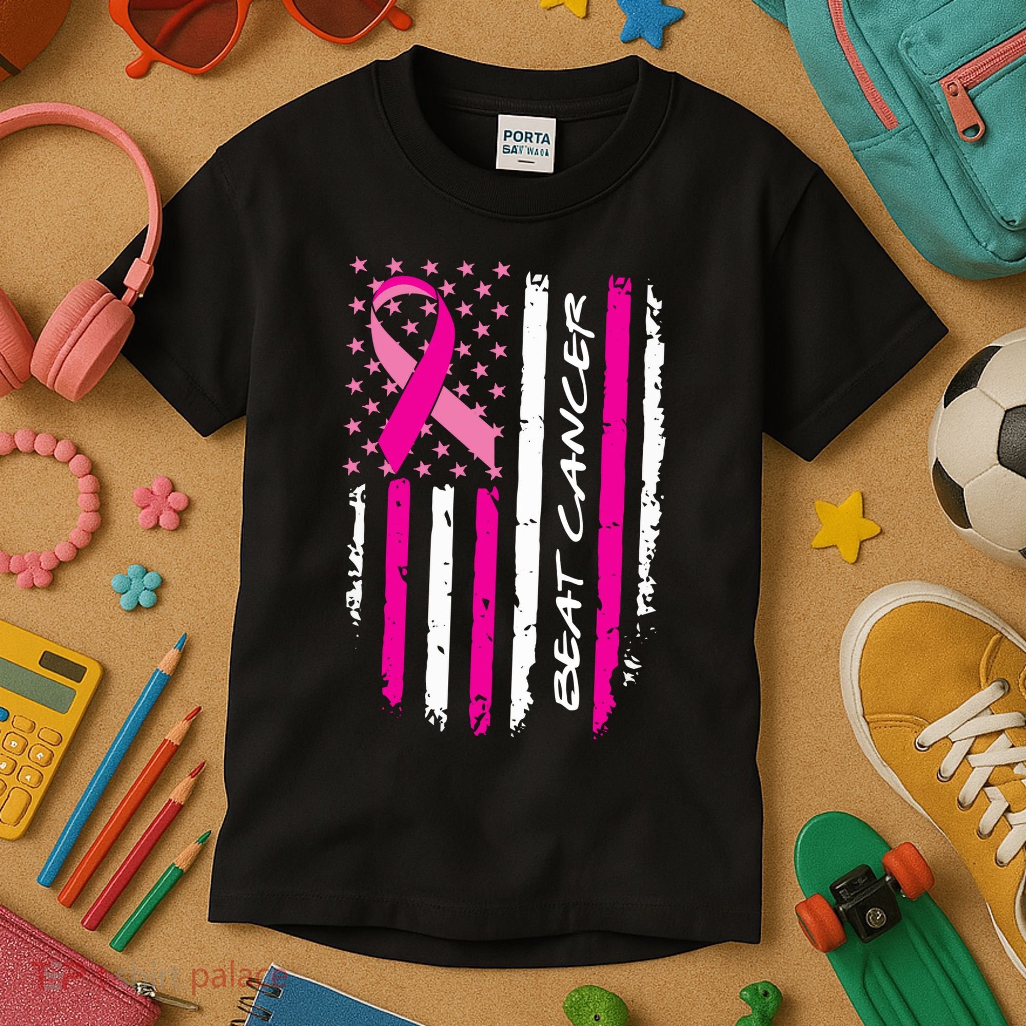 Breast Cancer Awareness USA Distressed Flag Kids T-Shirt