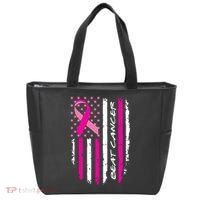 Breast Cancer Awareness USA Distressed Flag Tote Bag thumb 0