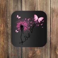 Breast Cancer Awareness Just Breathe Dandelion Pink Ribbon Butterfly Coaster thumb 0