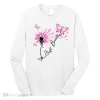 Breast Cancer Awareness Just Breathe Dandelion Pink Ribbon Butterfly Long Sleeve Shirt thumb 0