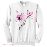 Breast Cancer Awareness Just Breathe Dandelion Pink Ribbon Butterfly Sweatshirt thumb 0