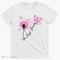 Breast Cancer Awareness Just Breathe Dandelion Pink Ribbon Butterfly T-Shirt thumb 0