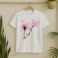 Breast Cancer Awareness Just Breathe Dandelion Pink Ribbon Butterfly T-Shirt thumb 2