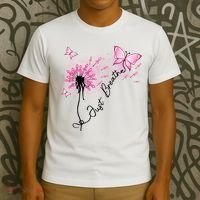 Breast Cancer Awareness Just Breathe Dandelion Pink Ribbon Butterfly T-Shirt thumb 3