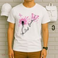 Breast Cancer Awareness Just Breathe Dandelion Pink Ribbon Butterfly T-Shirt thumb 6