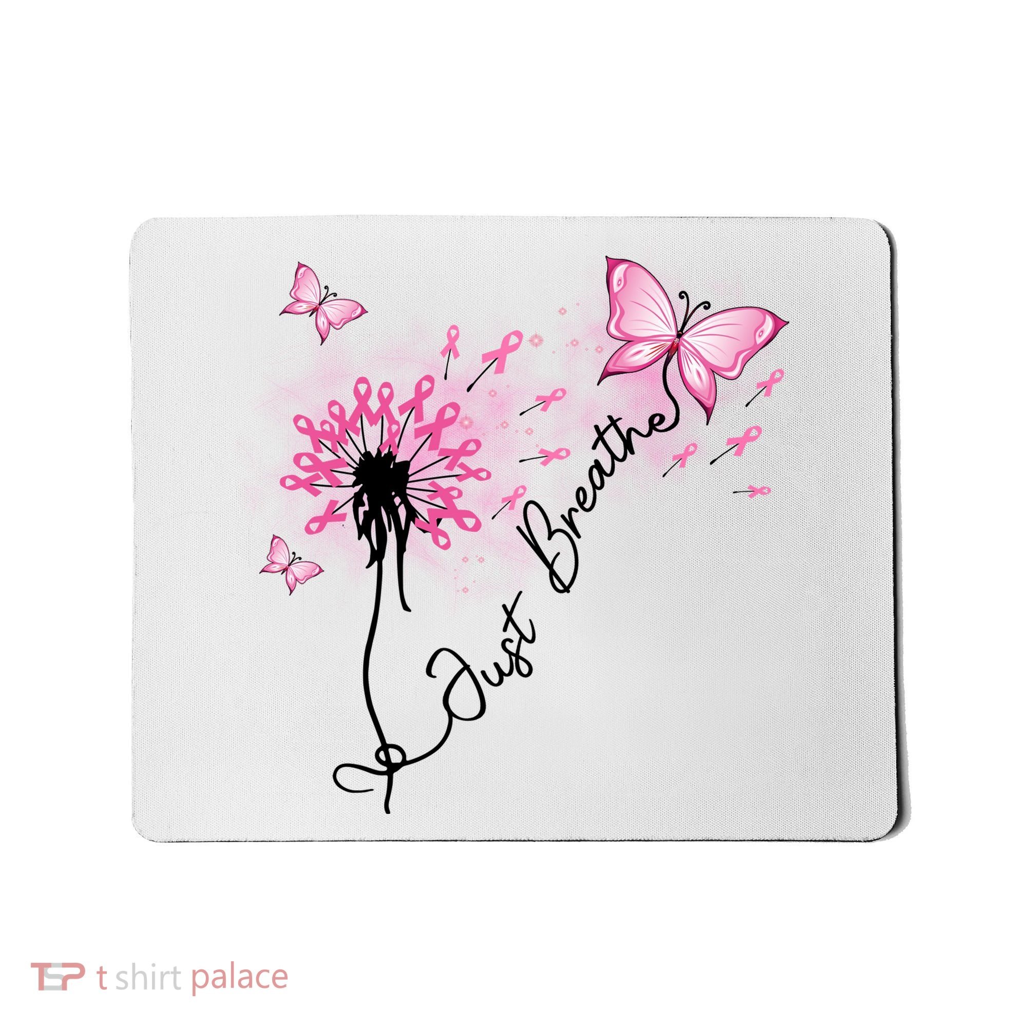 Breast Cancer Awareness Just Breathe Dandelion Pink Ribbon Butterfly Mousepad