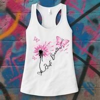 Breast Cancer Awareness Just Breathe Dandelion Pink Ribbon Butterfly Women's Tank Top thumb 3
