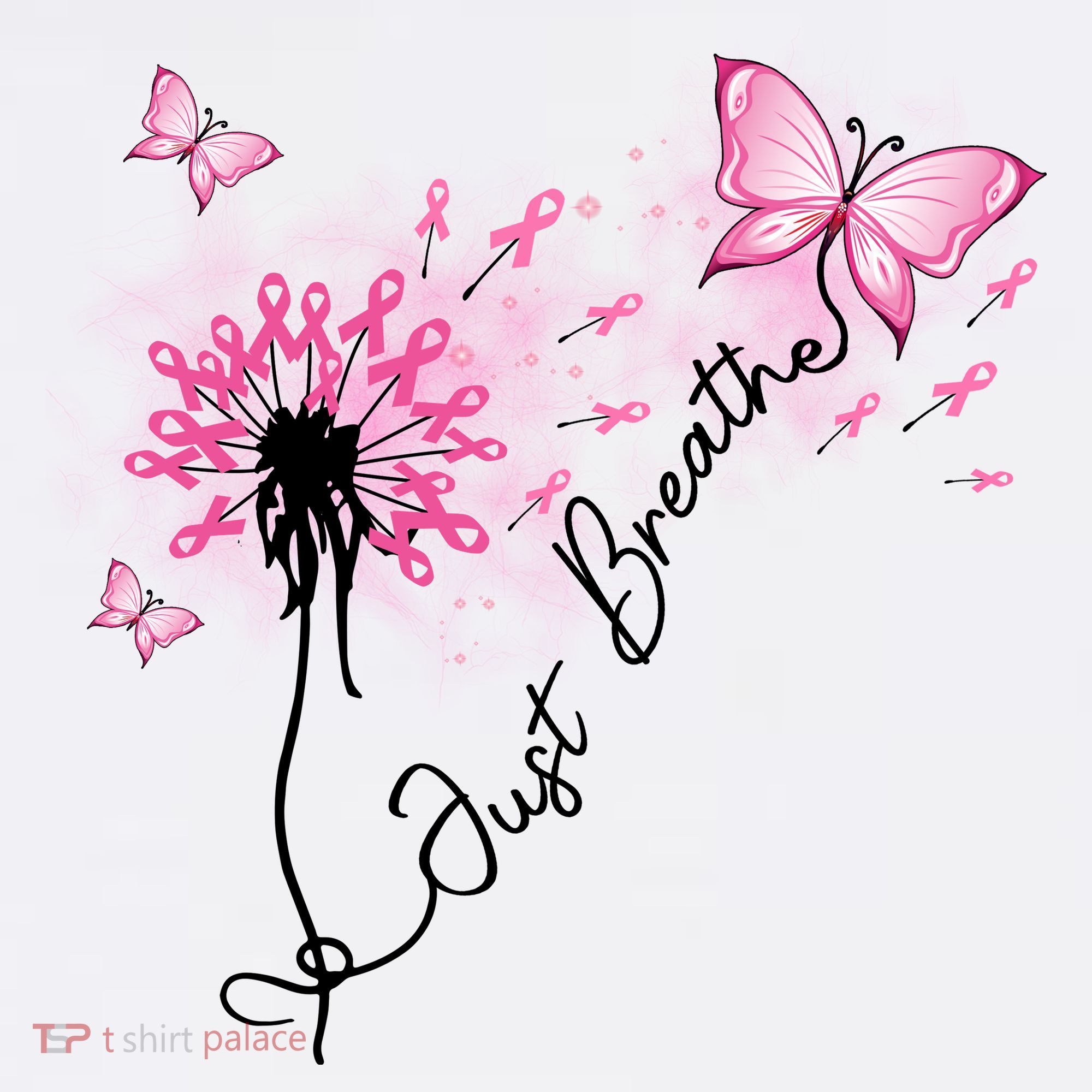 Breast Cancer Awareness Just Breathe Dandelion Pink Ribbon Butterfly Women's Long Sleeve Shirt