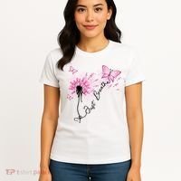 Breast Cancer Awareness Just Breathe Dandelion Pink Ribbon Butterfly Women's T-Shirt thumb 4