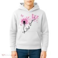 Breast Cancer Awareness Just Breathe Dandelion Pink Ribbon Butterfly Kids Hoodie thumb 4