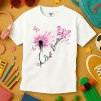 Breast Cancer Awareness Just Breathe Dandelion Pink Ribbon Butterfly Kids T-Shirt thumb 3