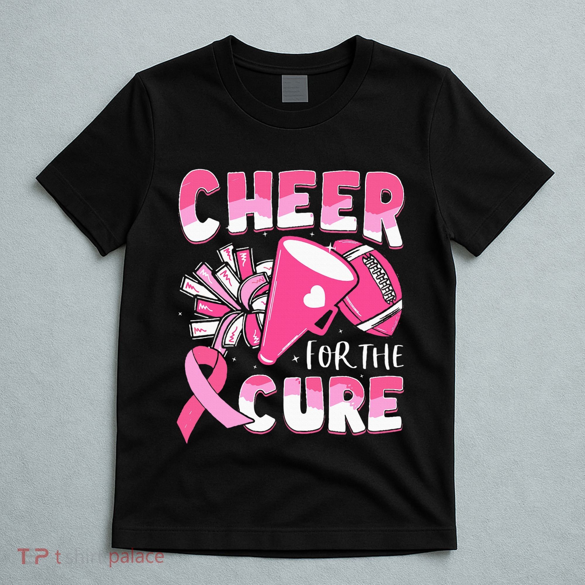 Breast Cancer Awareness Cheer For The Cure Football T-Shirt