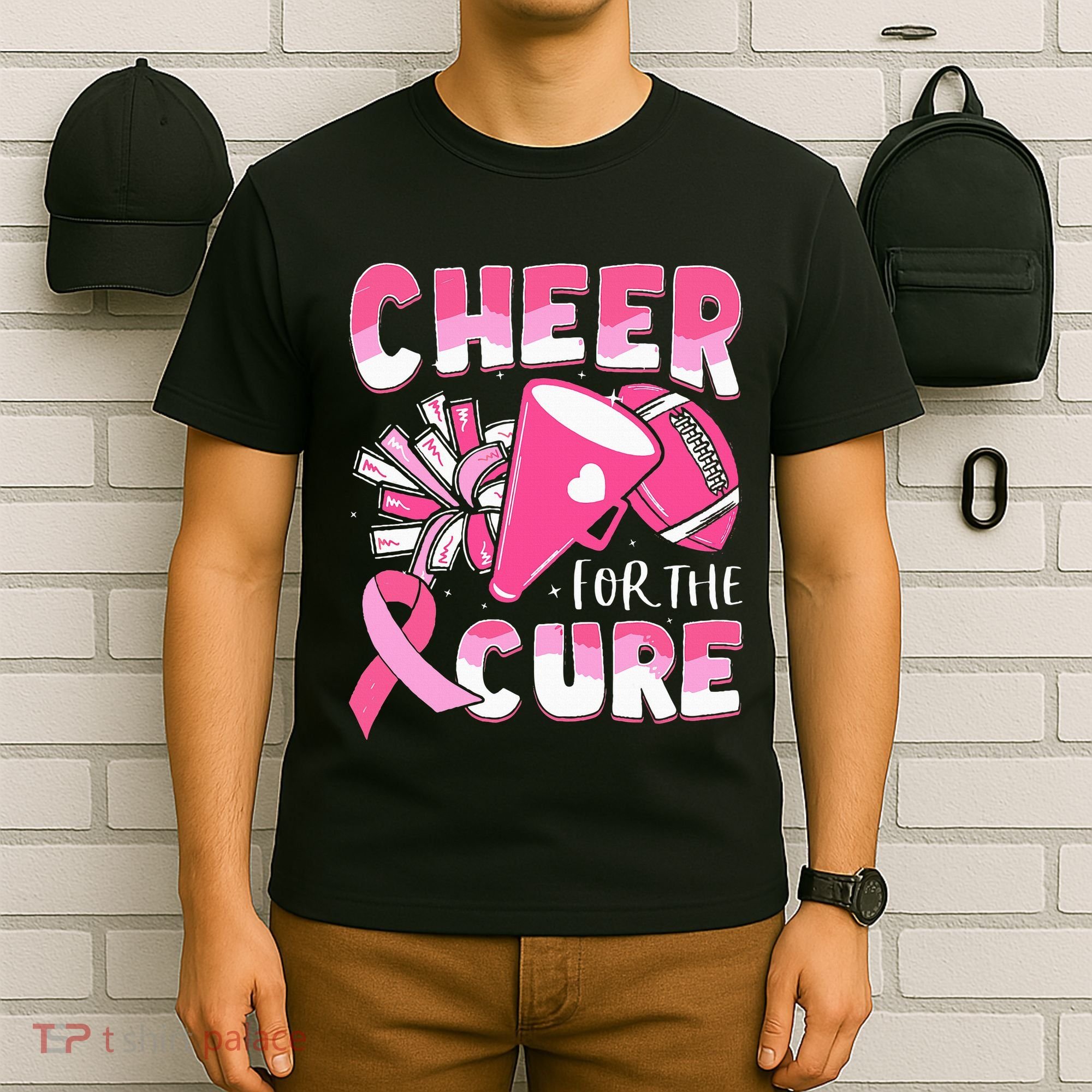 Breast Cancer Awareness Cheer For The Cure Football T-Shirt