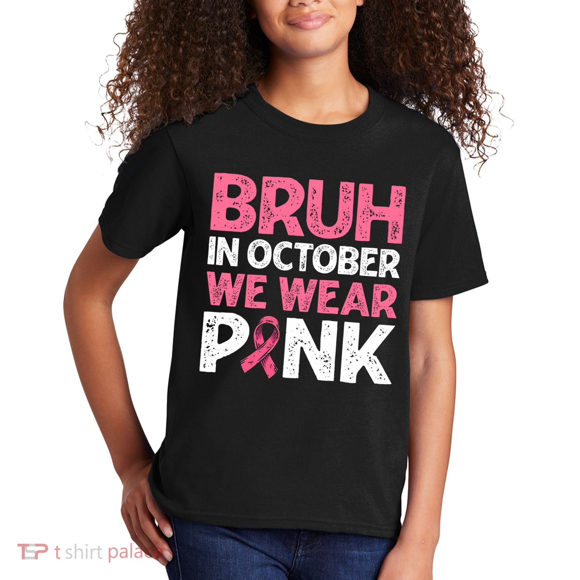 Breast Cancer Awareness For Boy Bruh In October We Wearpink Kids T-Shirt