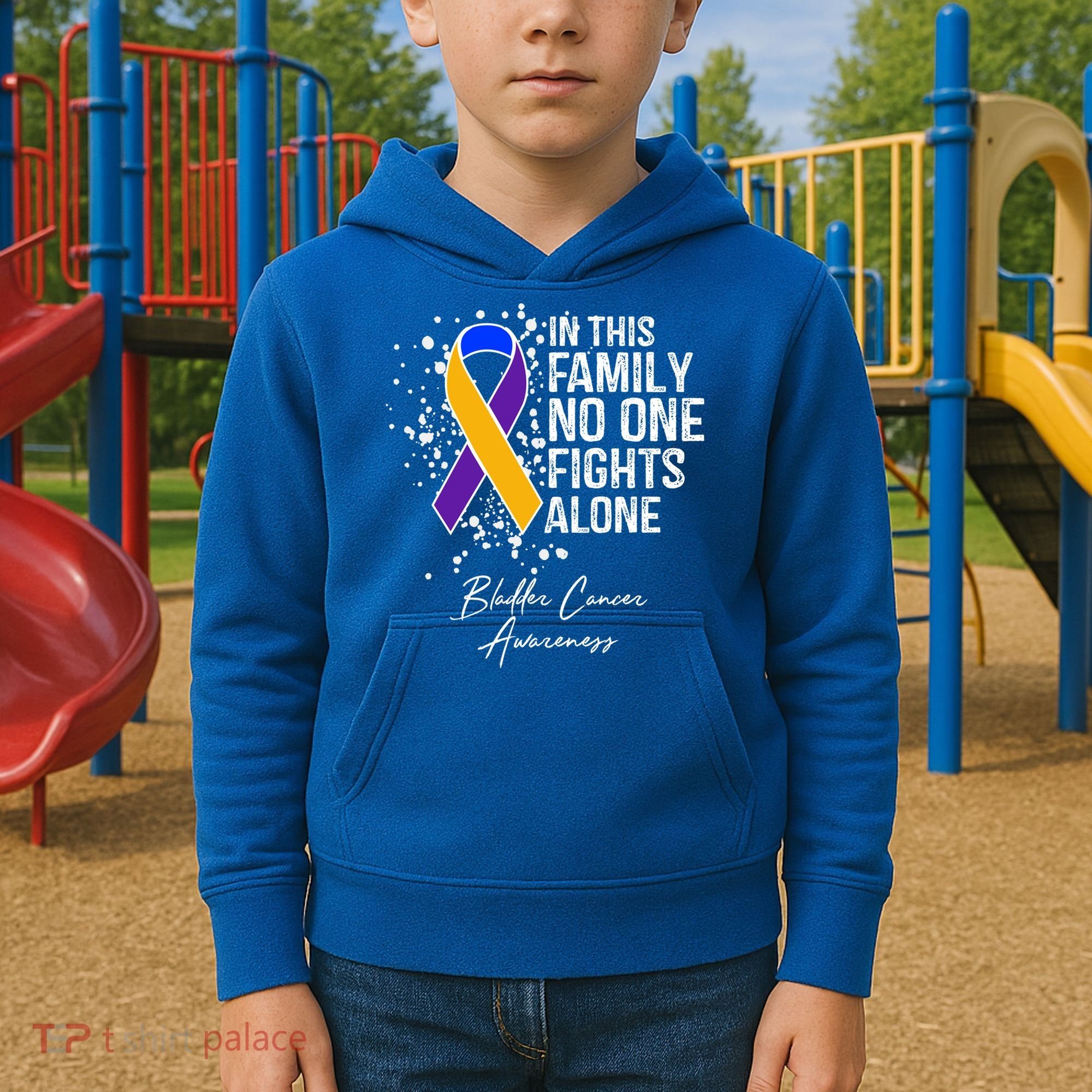 Bladder Cancer Awareness In This Family No One Fights Alone Great Gift Kids Hoodie