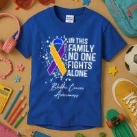 Bladder Cancer Awareness In This Family No One Fights Alone Great Gift Kids T-Shirt thumb 3
