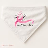Breast Cancer Awareness Strong Fists Pink Ribbon USA-Made Doggie Bandana thumb 0