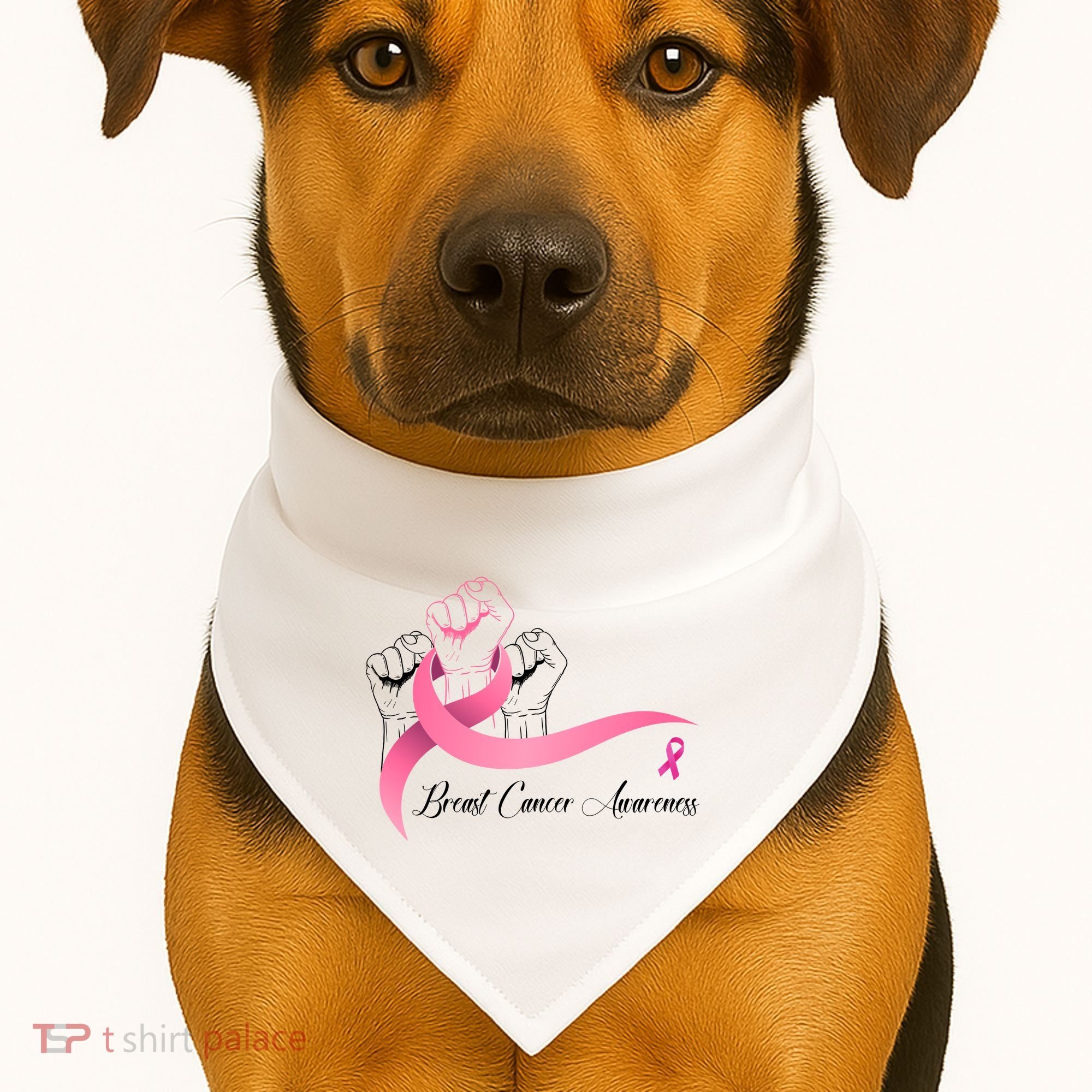 Breast Cancer Awareness Strong Fists Pink Ribbon USA-Made Doggie Bandana