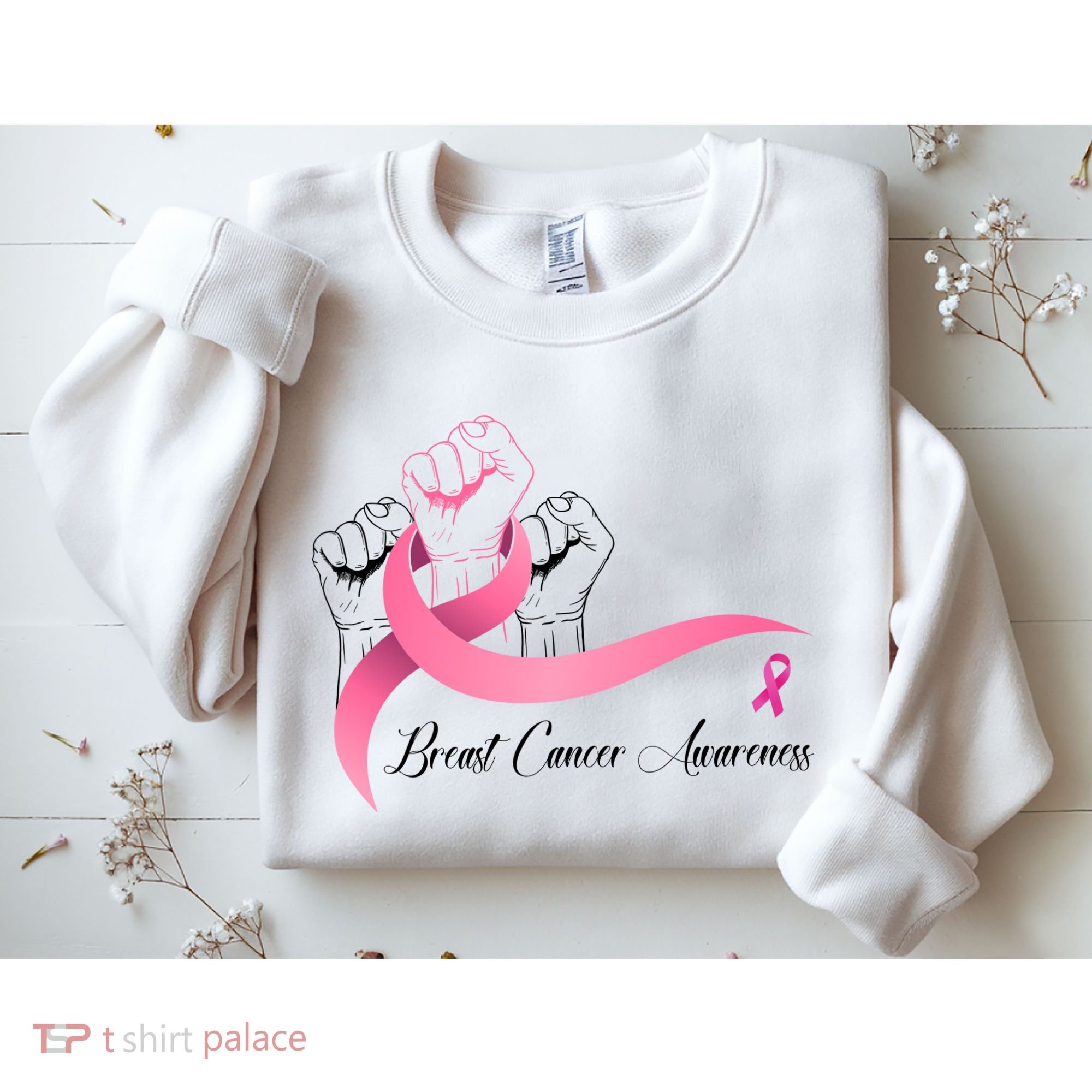Breast Cancer Awareness Strong Fists Pink Ribbon Sweatshirt