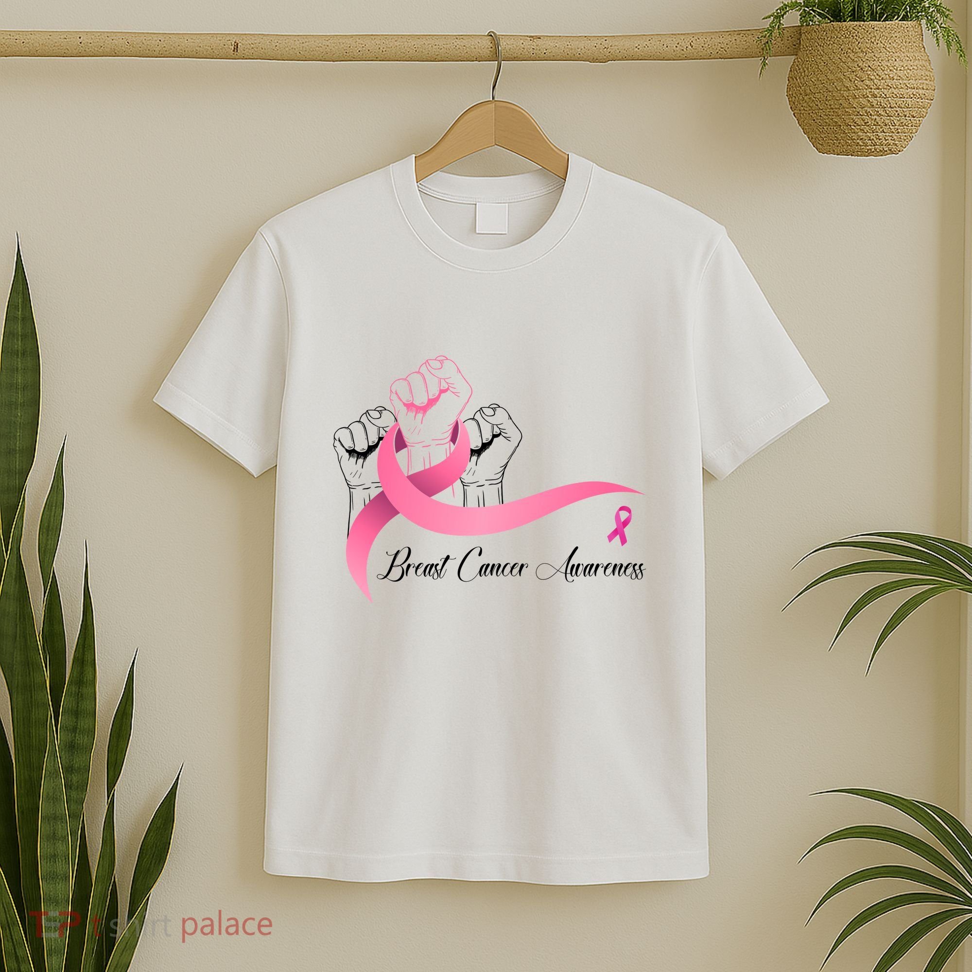 Breast Cancer Awareness Strong Fists Pink Ribbon T-Shirt