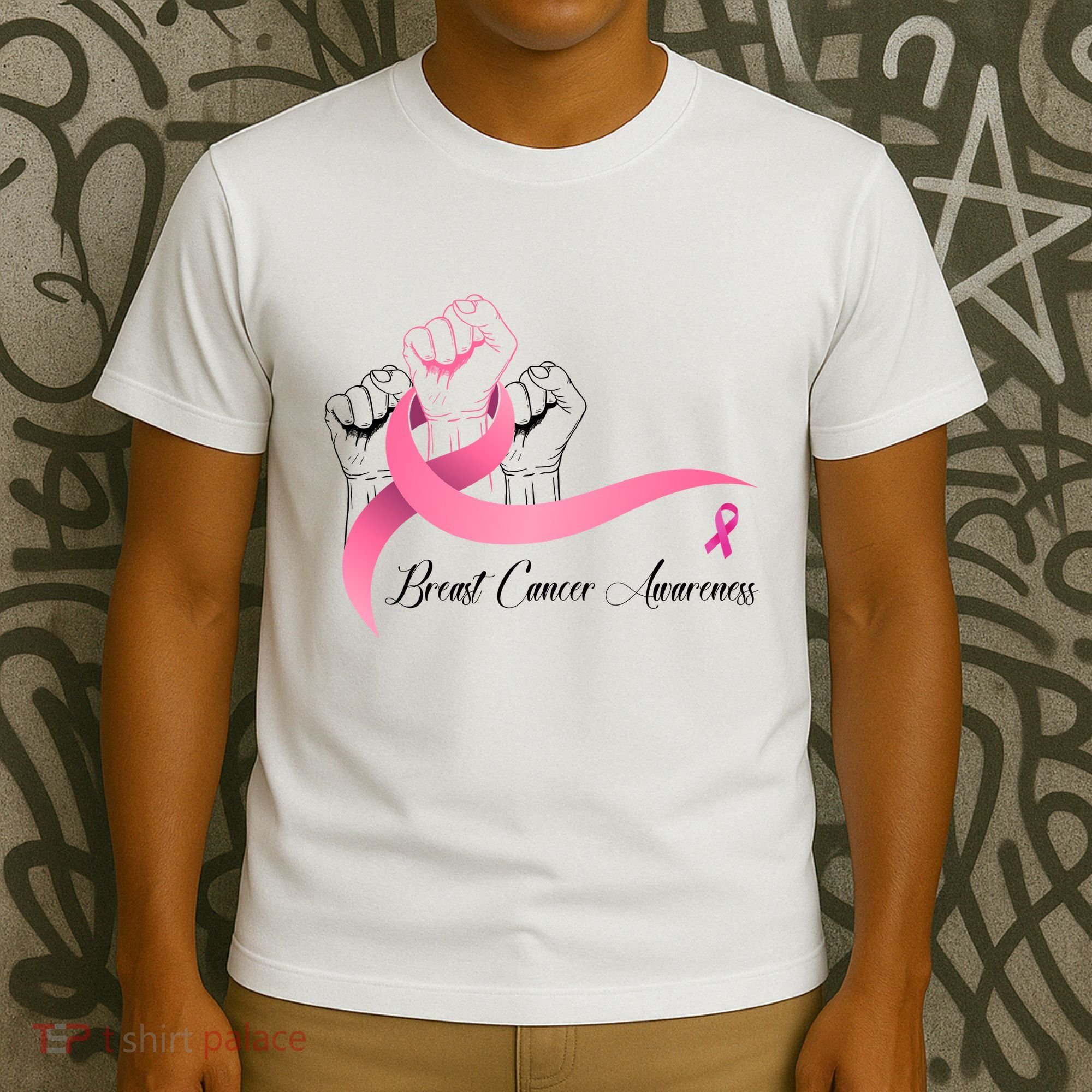 Breast Cancer Awareness Strong Fists Pink Ribbon T-Shirt