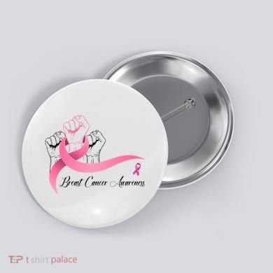 Breast Cancer Awareness Strong Fists Pink Ribbon Button
