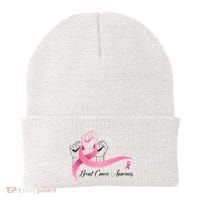 Breast Cancer Awareness Strong Fists Pink Ribbon Beanie thumb 0