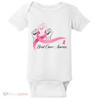 Breast Cancer Awareness Strong Fists Pink Ribbon Baby Bodysuit thumb 0