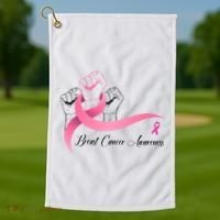 Breast Cancer Awareness Strong Fists Pink Ribbon Golf Towel thumb 1