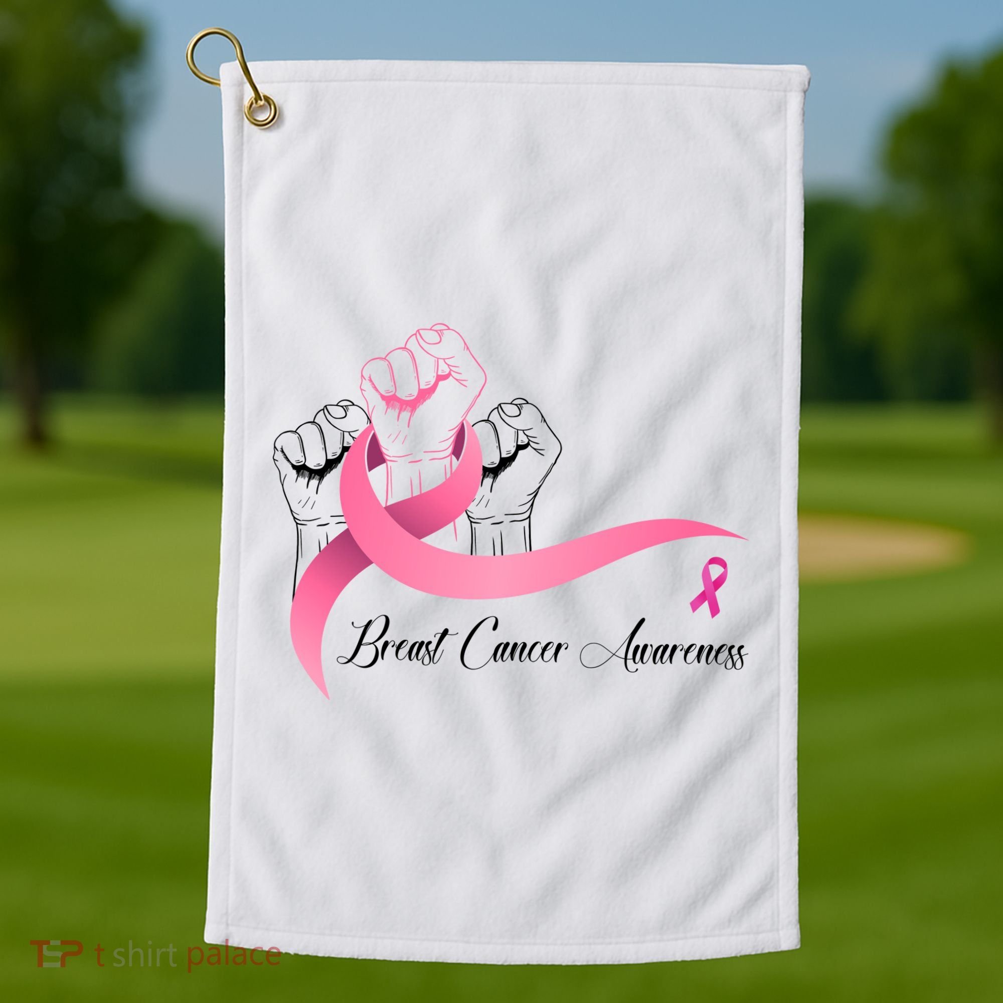 Breast Cancer Awareness Strong Fists Pink Ribbon Golf Towel