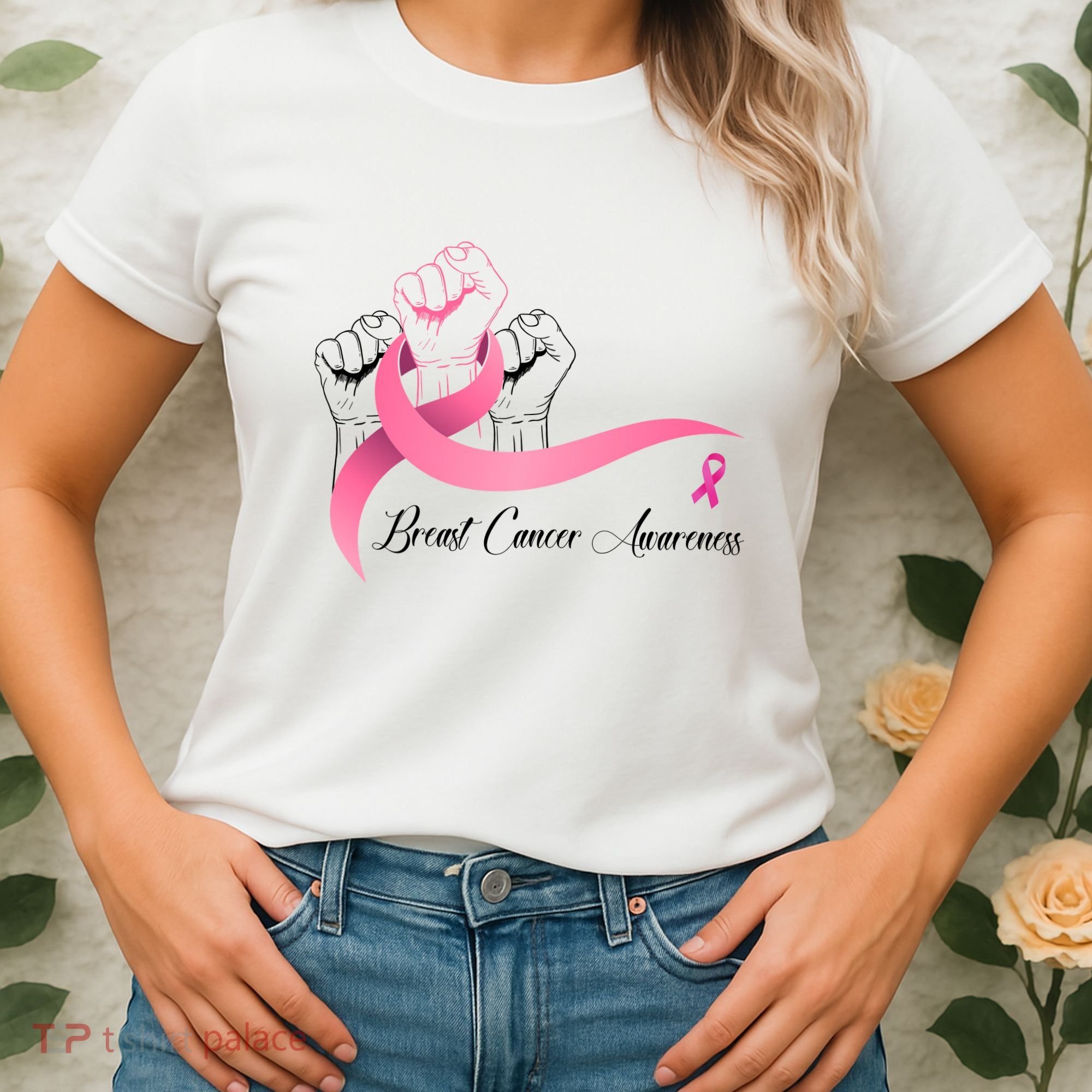 Breast Cancer Awareness Strong Fists Pink Ribbon Women's T-Shirt