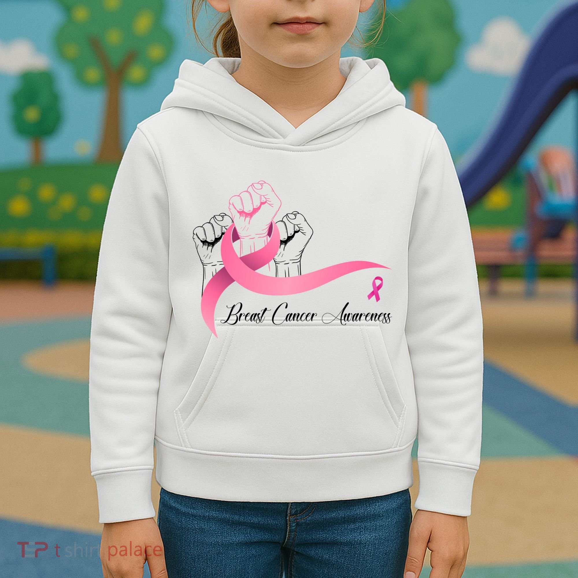 Breast Cancer Awareness Strong Fists Pink Ribbon Kids Hoodie