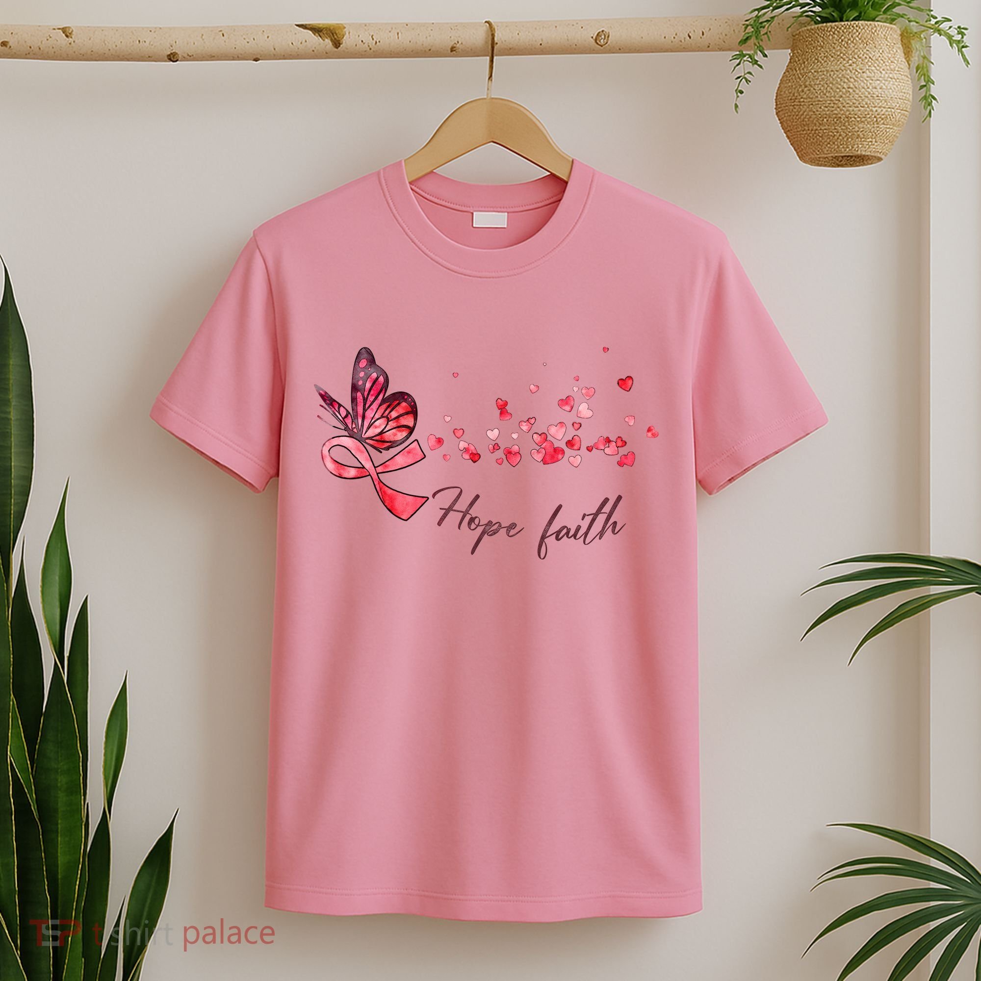 Breast Cancer Awareness Butterfly Pink Ribbon Hope Faith T-Shirt