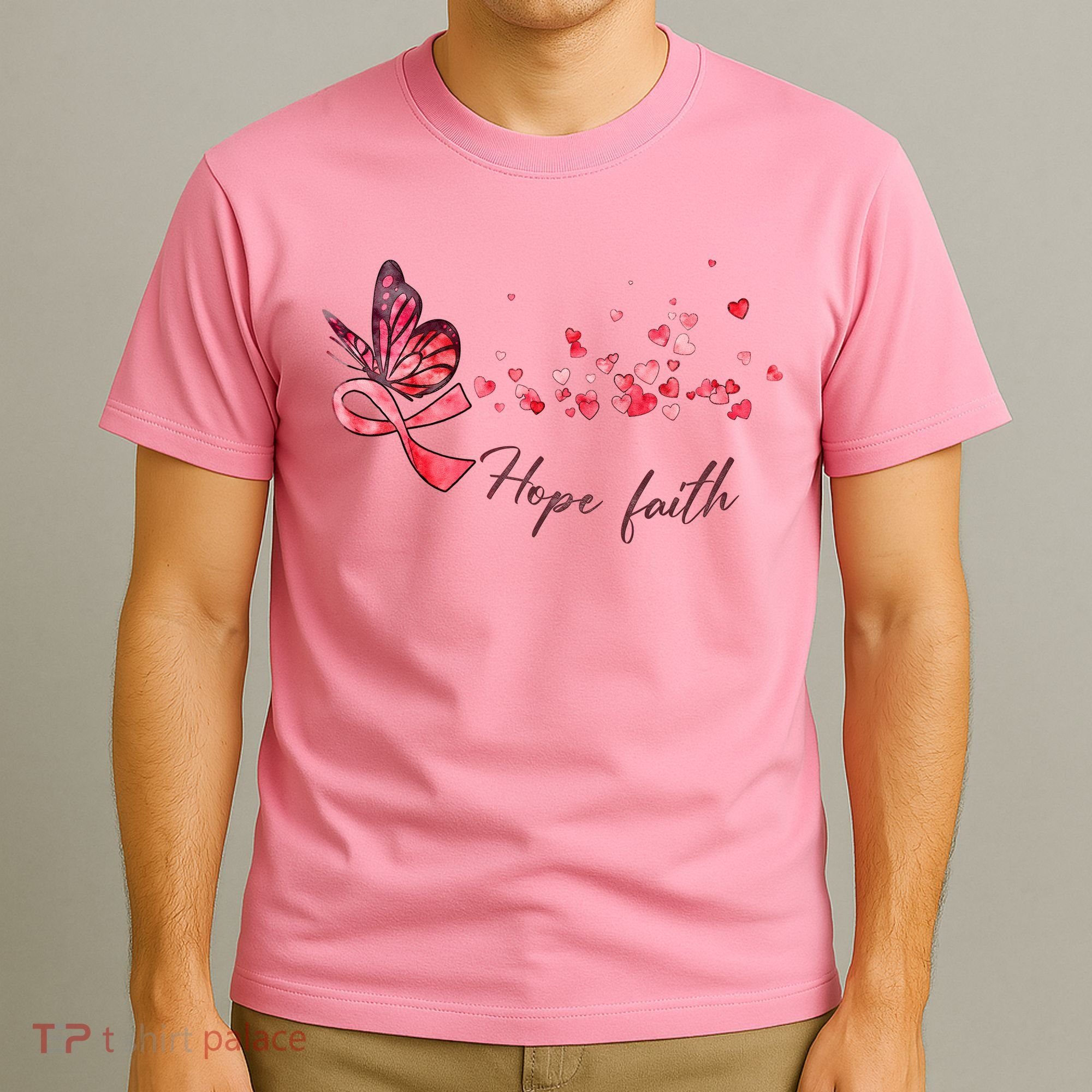 Breast Cancer Awareness Butterfly Pink Ribbon Hope Faith T-Shirt